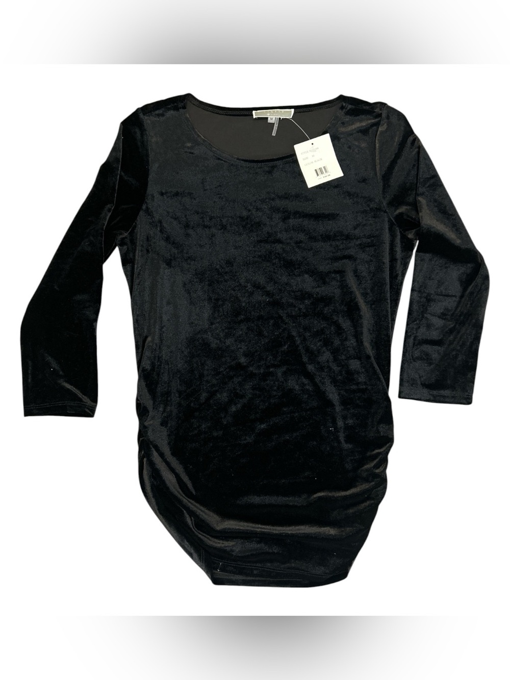 Liquid Women’s Black Velvet Ruched Long Sleeve Top Size M NWT